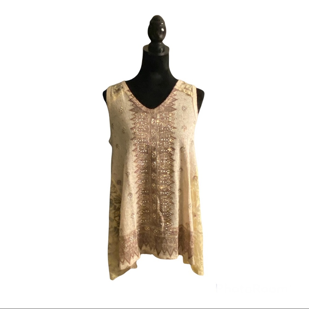 Vocal Embellished Cream Sleeveless Top Women’s Size Small